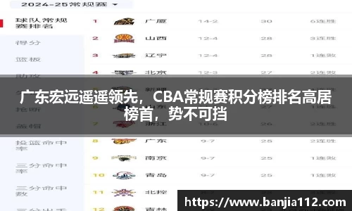 广东宏远遥遥领先，CBA常规赛积分榜排名高居榜首，势不可挡